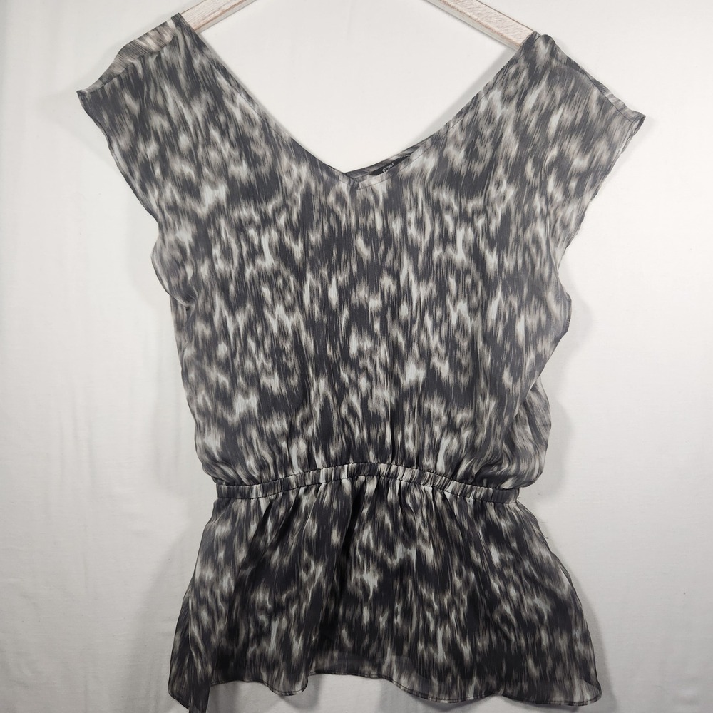 Express Grey White Ikat Print V-Neck Cap Sleeve Blouse with Camisole Liner Small